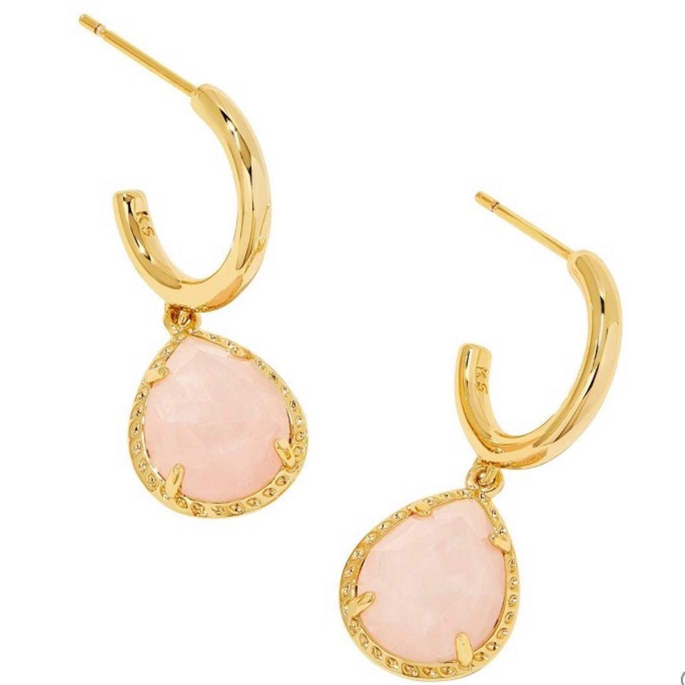 Kendra Scott Sami Quartz Huggie 14k gold over brass Drop Earrings - Rose Quartz